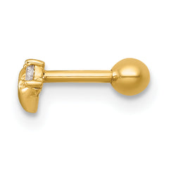 14k 18 Gauge Polished CZ Heart Labret Stud