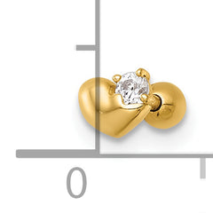 14k 18 Gauge Polished CZ Heart Labret Stud