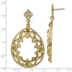 1928 Jewlry Brass-tone Filigree Green Crystal Pear Shaped Dangle Post Earrings