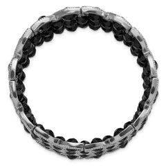 1928 Jewelry Silver-tone Wide Frame Jet Black Faceted Acrylic Beads Stretch Bracelet