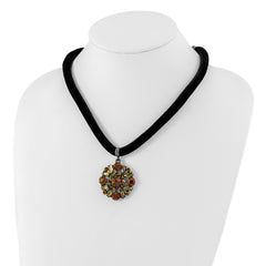 1928 Jewelry Black-plated Brown Smokey and Dark Colorado Glass & Acrylic Beads Adjustable 16 inch Black Velour Cord Necklace with 3 inch extension