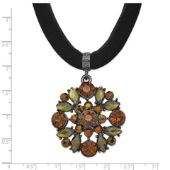 1928 Jewelry Black-plated Brown Smokey and Dark Colorado Glass & Acrylic Beads Adjustable 16 inch Black Velour Cord Necklace with 3 inch extension