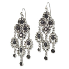 1928 Jewelry Silver-tone Jet Black Glass Stones Chandelier Dangle Earrings