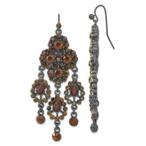 1928 Boutique Black-plated Brown Glass Chandelier Dangle Earrings