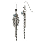 1928 Jewelry Silver-tone and Black-plated Leaf Pattern Jet Black and Hematite Crystal and Glass Beads Dangle Earrings