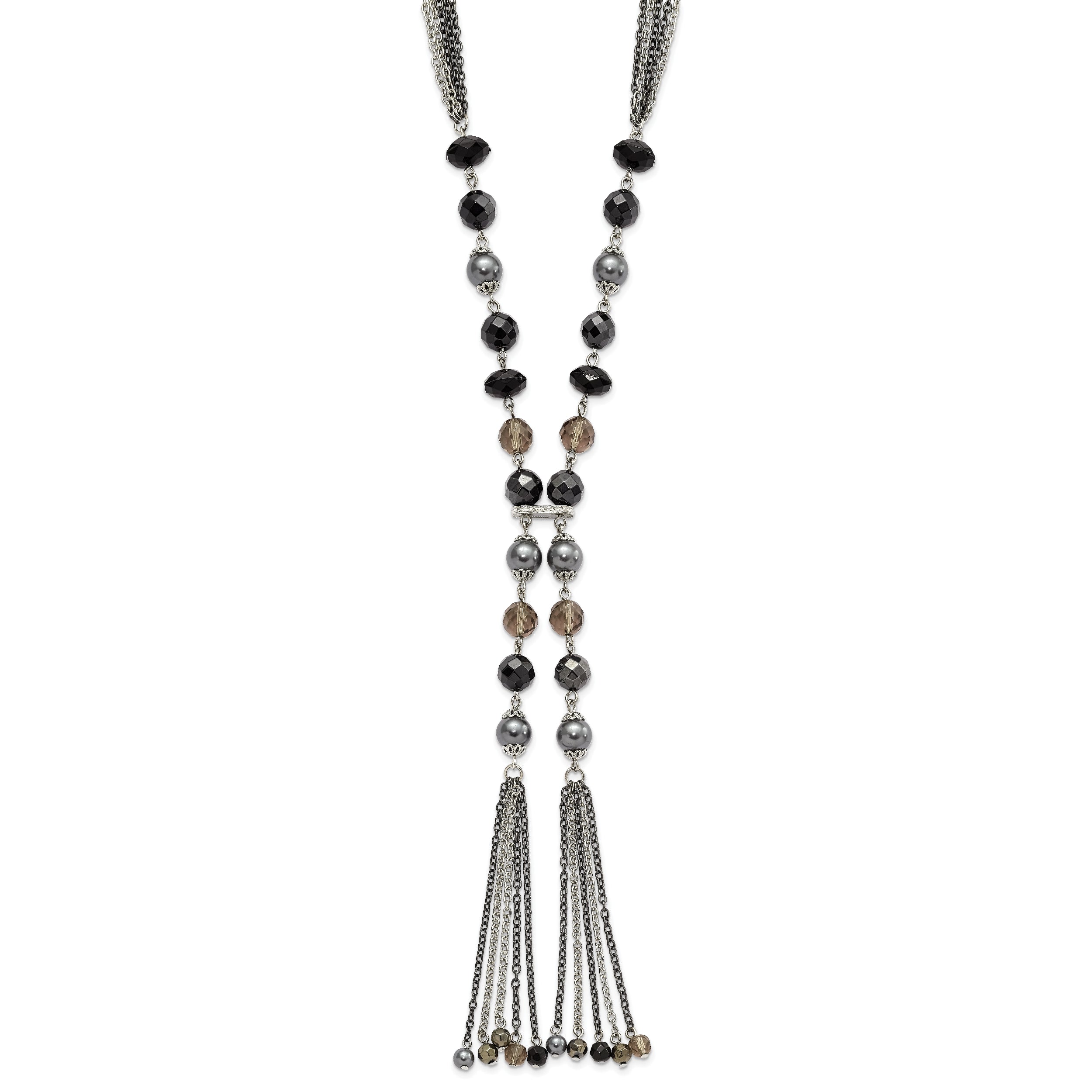 1928 Silver-tone Black & Hematite Acrylic Stones & Beads 28in Necklace