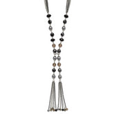 1928 Silver-tone Black & Hematite Acrylic Stones & Beads 28in Necklace