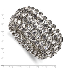 1928 Jewelry Silver-tone Wide Jet Black and Clear Crystals and Acrylic Stones Stretch Bracelet