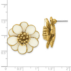 1928 Jewelry Gold-tone Cream Enamel Flower Post Earrings