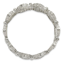 1928 Jewelry Silver-tone Wide Filigree Link Floral Pattern Stretch Bracelet