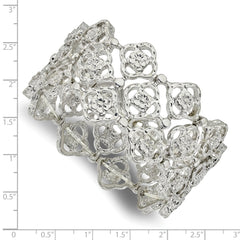 1928 Jewelry Silver-tone Wide Filigree Link Floral Pattern Stretch Bracelet