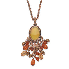 1928 Jewelry Copper-tone Oval Fram Mother of Pearl Multicolor Faceted Acrylic Beads Cluster Adjustable 16 inch Necklace with 3 inch extension