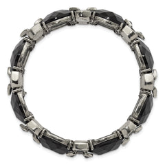 1928 Jewelry Silver-tone Frame Black Enamel and Black Faceted Crystal Stretch Bracelet