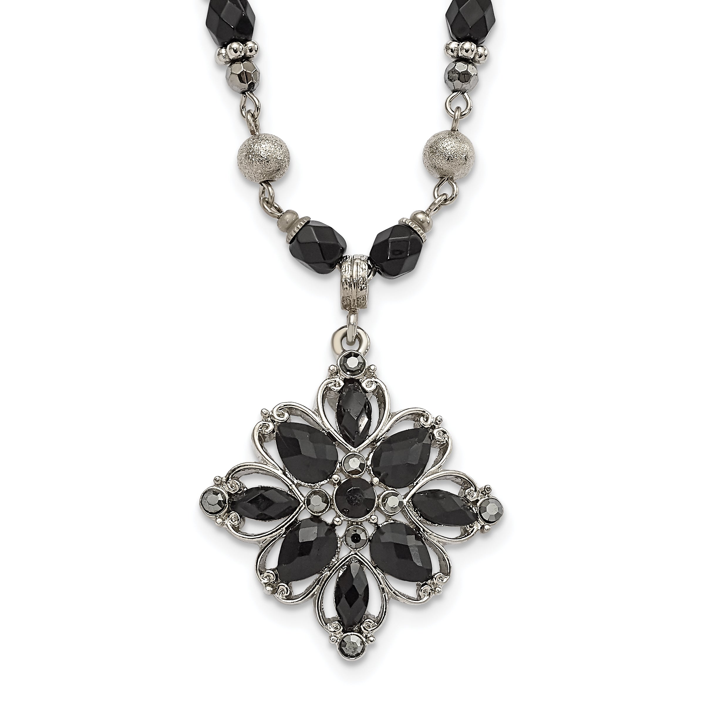 1928 Jewelry Silver-tone Link Clear Black and Hematite Crystal Faceted Beads Acrylic Stone Accented with 3 inch extension Necklace