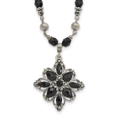 1928 Jewelry Silver-tone Link Clear Black and Hematite Crystal Faceted Beads Acrylic Stone Accented with 3 inch extension Necklace