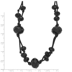 1928 Jewelry Jet Black Faceted Acrylic Beads Adjustabel 16 inch Black Knotted Satin Cord Necklace with 3 inch extension