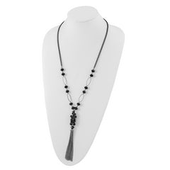 1928 Jewelry Black-plated Link Jet Black Faceted Acrylic Beaded Cluster 28 inch Tassel Necklace
