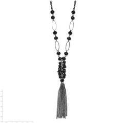 1928 Jewelry Black-plated Link Jet Black Faceted Acrylic Beaded Cluster 28 inch Tassel Necklace