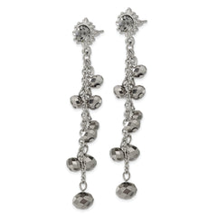 1928 Jewelry Silver-tone Hematite Glass Stone and Faceted Beads Cluster Long Dangle Post Earrings