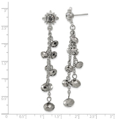 1928 Jewelry Silver-tone Hematite Glass Stone and Faceted Beads Cluster Long Dangle Post Earrings