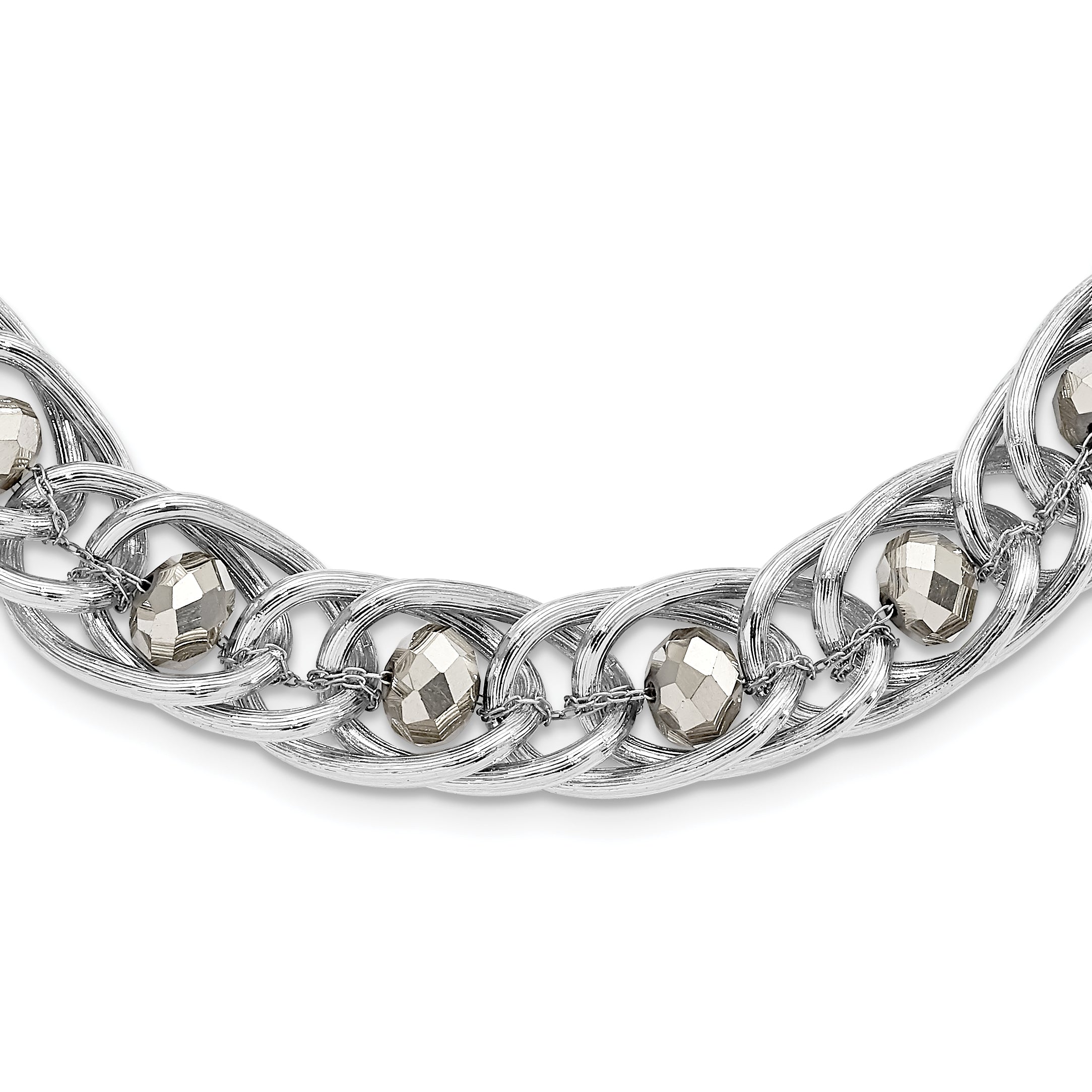 1928 Silver-tone Glass Beaded Fancy Link Necklace