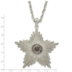 1928 Jewelry Large Silver-tone Textured Hematite Epoxy Faceted Stone Center Star 32 inch Necklace