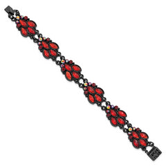 1928 Jewelry Black-plated Faceted Red and Aurora Borealis Glass Stones 7.25 inch Bracelet