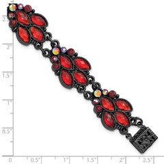 1928 Jewelry Black-plated Faceted Red and Aurora Borealis Glass Stones 7.25 inch Bracelet