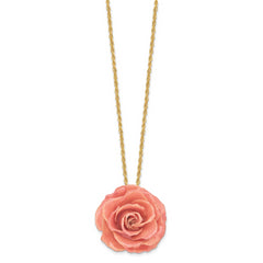 Lacquer Dipped Pink Real Rose with 20 inch Gold-tone Necklace