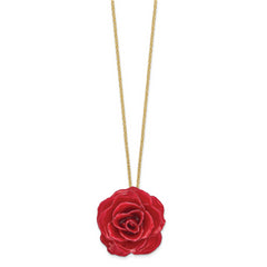 Lacquer Dipped Red Real Rose 20 inch Gold-tone Necklace
