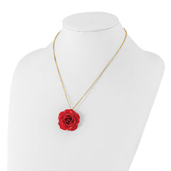 Lacquer Dipped Red Real Rose 20 inch Gold-tone Necklace