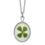 Silver Trim Real Four Leaf Clover in Oval 20 inch Silver-plated Chain Necklace