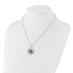 Silver Trim Real Four Leaf Clover in Heart 20 inch Silver-plated Chain Necklace