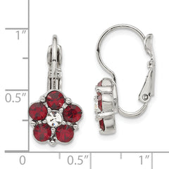 1928 Jewelry Silver-tone Flower Shape Red and Clear Epoxy Stone Leverback Earrings