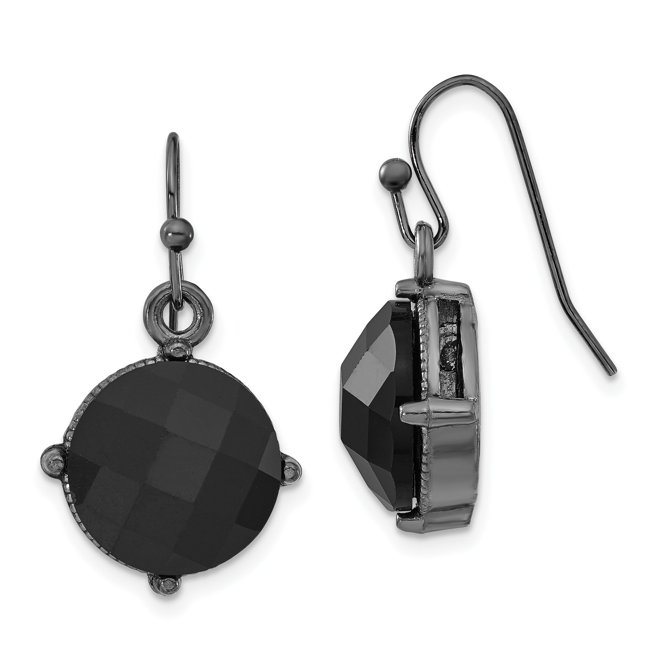 1928 Jewelry Black-plated Black Epoxy Faceted Stones Dangle Earrings