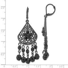 1928 Jewelry Black-plated Filigree Pear Shaped and Faceted Jet Black Epoxy Stones Dangle Leverback Earrings