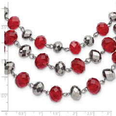 1928 Jewelry Silver-tone Three Strand Red and Grey Epoxy Faceted Stone Adjustable 16 inch Necklace with 3 inch extension