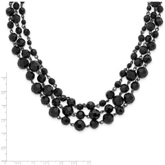 1928 Jewelry Black-plated Jet Black Glass Faceted Bead Graduated Three Strand Adjustable 16 inch Necklace with 3 inch extension