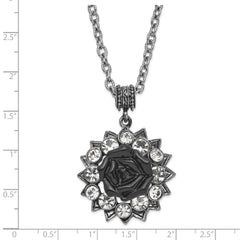 1928 Silver-tone Crystal & Black Enamel Flower 16in With 3in ext Necklace