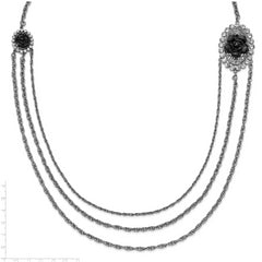 1928 Silver-tone Black Flowers & Crystal Layered Necklace