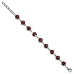1928 Jewelry Silver-tone Red Epoxy Faceted Stone Adjustable 7.25 inch Bracelet with 1.25 inch extension