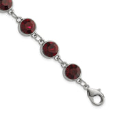 1928 Jewelry Silver-tone Red Epoxy Faceted Stone Adjustable 7.25 inch Bracelet with 1.25 inch extension