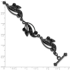 1928 Jewelry Black-plated Link Jet Black Crystals in Teardrop and Circle Shapes Vintage Style Filigree Vine Motif 7.5 inch Toggle Bracelet