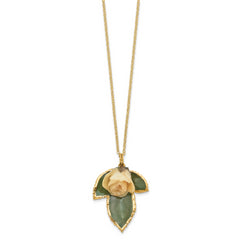 Lacquer Dipped White Real Rose on 24K Gold-trim Lacquer Dipped Leaf 20 inch Gold-tone Necklace