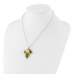 Lacquer Dipped White Real Rose on 24K Gold-trim Lacquer Dipped Leaf 20 inch Gold-tone Necklace