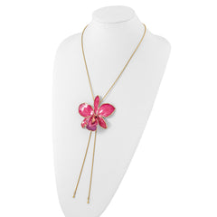 24K Gold-trim Lacquer Dipped Fuchsia Real Cattleya Orchid Slip-on Adjustable Gold-tone Necklace