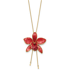 24K Gold-trim Lacquer Dipped Red Real Cattleya Orchid Slip-on Adjustable Gold-tone Necklace