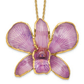 24K Gold-trim Lacquer Dipped Hot Lavender Real Dendrobium Orchid 20 inch Gold-tone Necklace