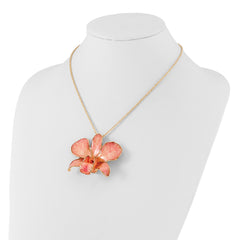 24K Gold-trim Lacquer Dipped Pink Real Dendrobium Orchid 20 inch Gold-tone Necklace