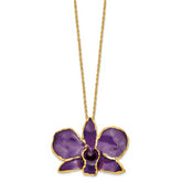 24K Gold-trim Lacquer Dipped Purple Real Dendrobium Orchid 20 inch Gold-tone Necklace